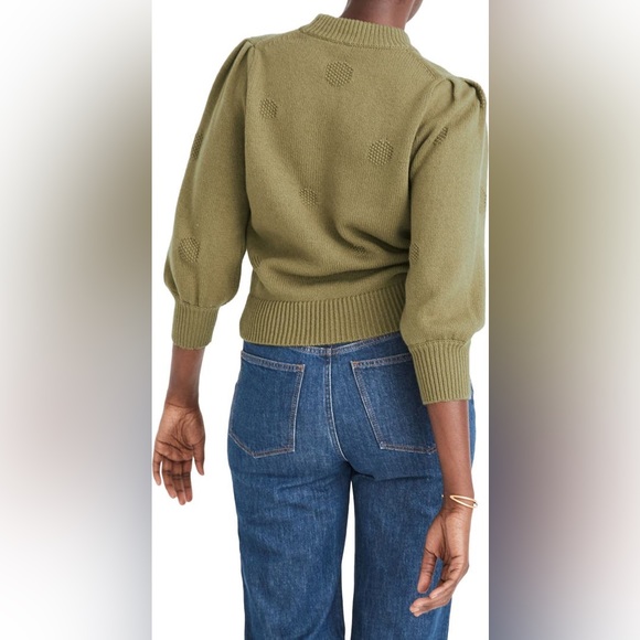 Madewell Eaton Dotted Puff Sleeve Cotton & Merino Yarn Pullover Sweater - Picture 2 of 8